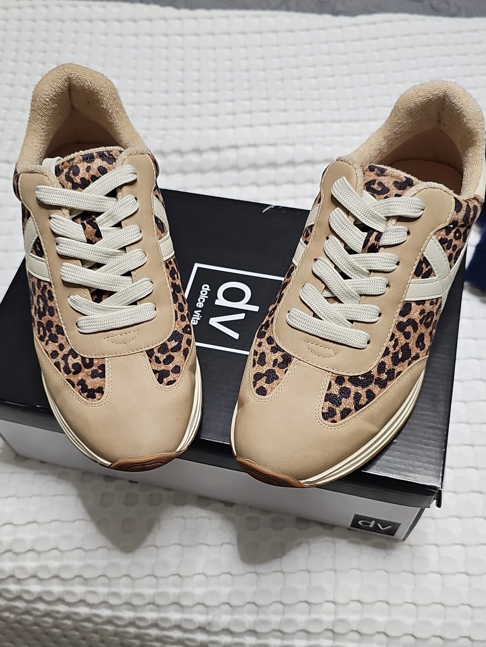 DV by Dolce Vita Tan Leopard Accent Lace-Up Sneakers